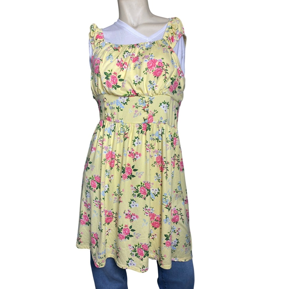 No Boundaries Floral Dress XL‎ 15-17 Yellow Pink Sleeveless Babydoll